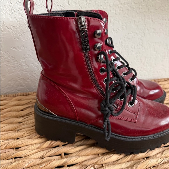 G by Guess Women's Burgundy Lace-Up Combat Boots - Picture 2 of 2